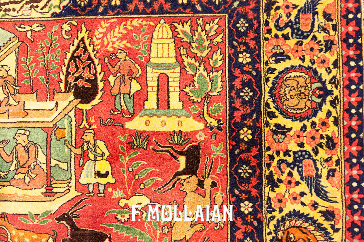 Figurative Antique Signed «Habib-Daar» Lahore Indian Rug n°:68432814
