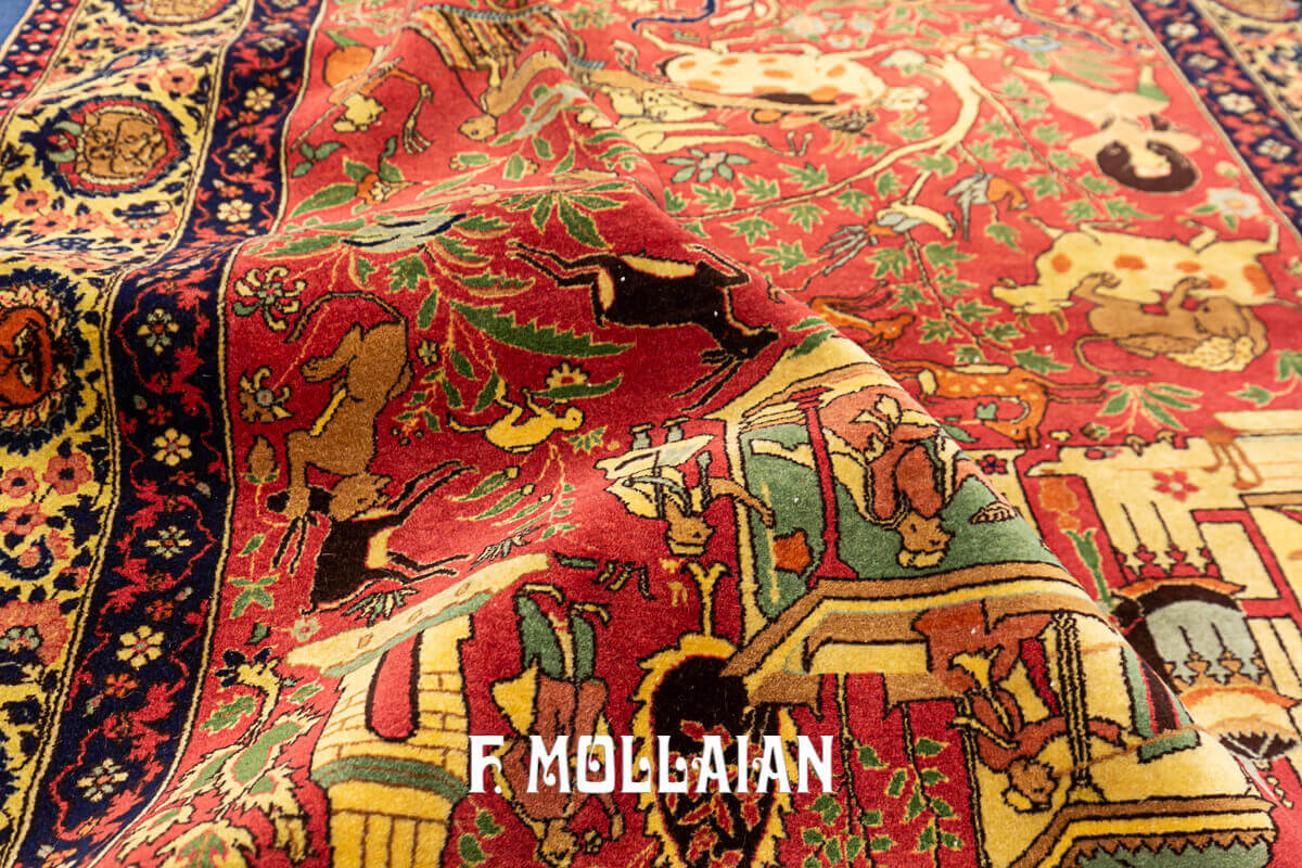 Figurative Antique Signed «Habib-Daar» Lahore Indian Rug n°:68432814