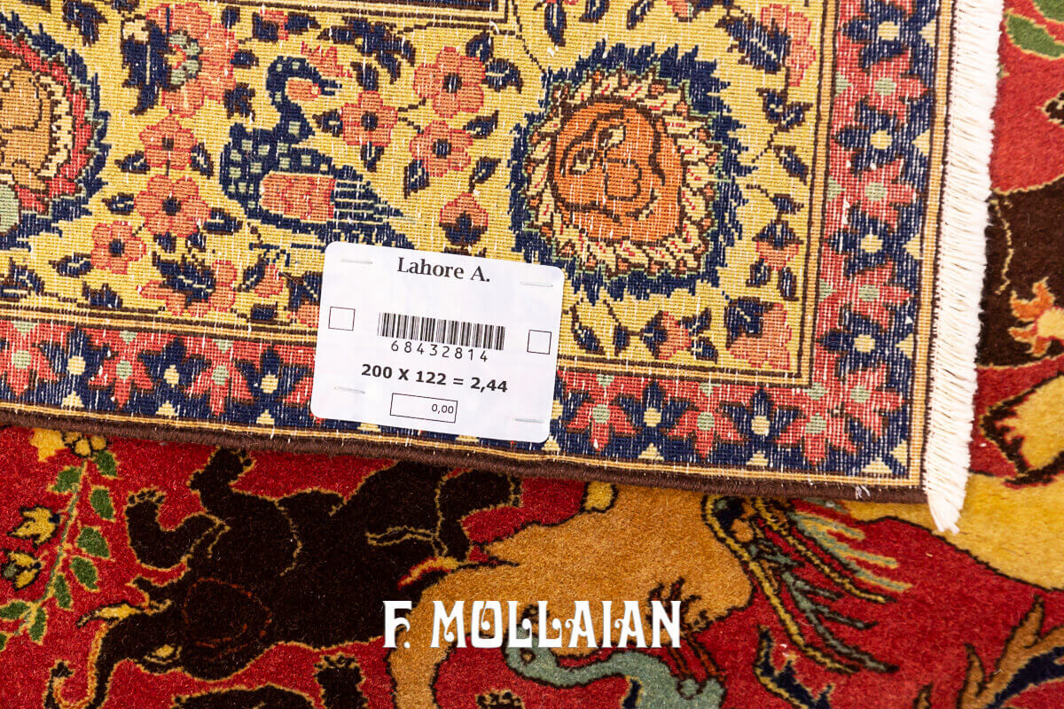 Figurative Antique Signed «Habib-Daar» Lahore Indian Rug n°:68432814