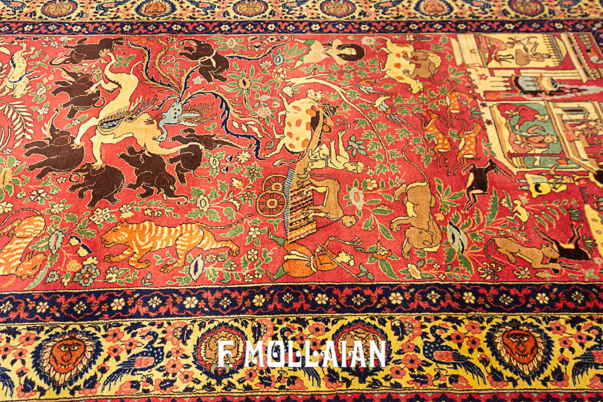 Figurative Antique Signed «Habib-Daar» Lahore Indian Rug n°:68432814