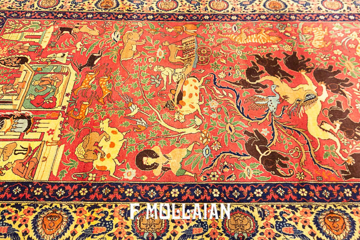 Figurative Antique Signed «Habib-Daar» Lahore Indian Rug n°:68432814