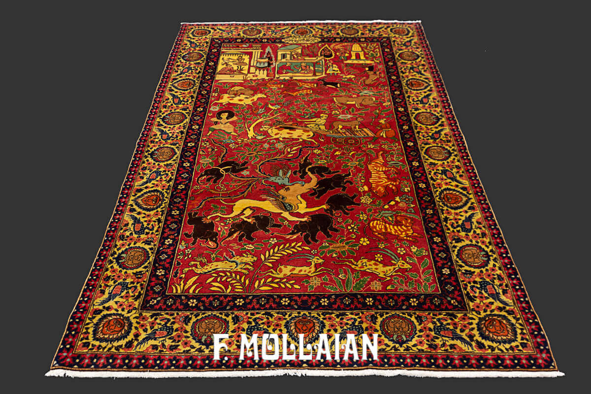 Figurative Antique Signed «Habib-Daar» Lahore Indian Rug n°:68432814