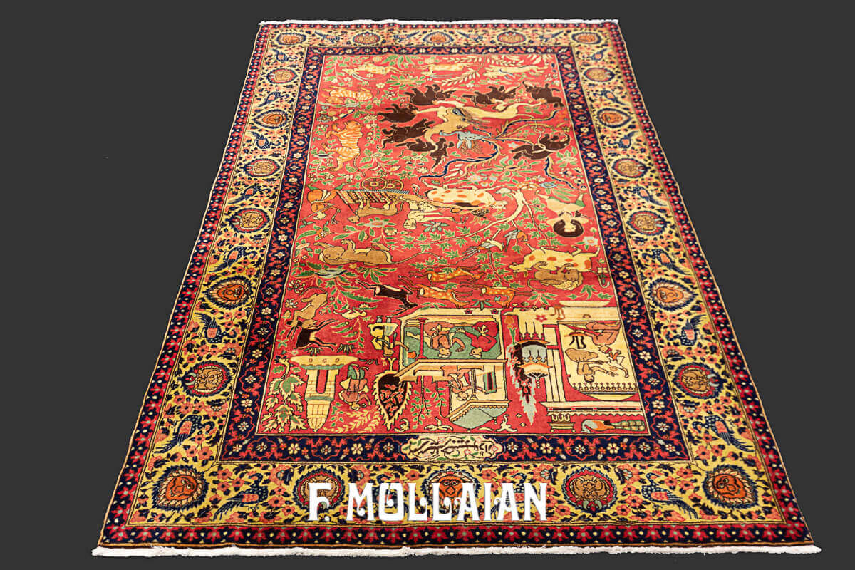Figurative Antique Signed «Habib-Daar» Lahore Indian Rug n°:68432814