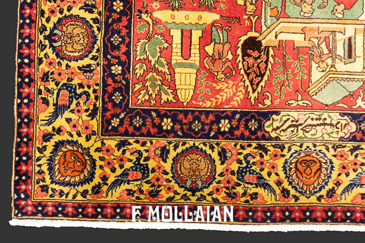 Figurative Antique Signed «Habib-Daar» Lahore Indian Rug n°:68432814