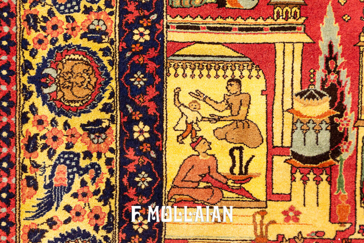 Figurative Antique Signed «Habib-Daar» Lahore Indian Rug n°:68432814