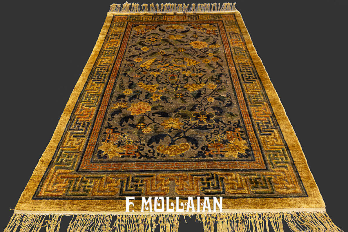 Imperial Antique Silk & Metal Chinese Souf (Metal Thread Field) Rug (201×120) n°:82860609