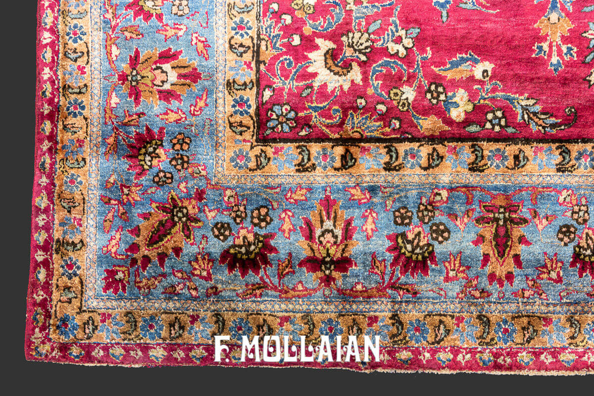 Red-Field very fine knotted Persian Kashan Silk Antique Rug n°:83094465