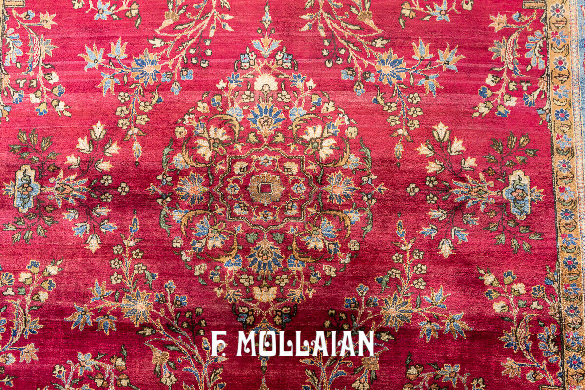 Red-Field very fine knotted Persian Kashan Silk Antique Rug n°:83094465