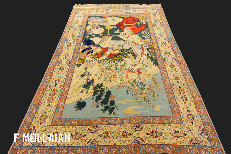 Persian Figurative Isfahan Warp Silk Rug n°:29488046