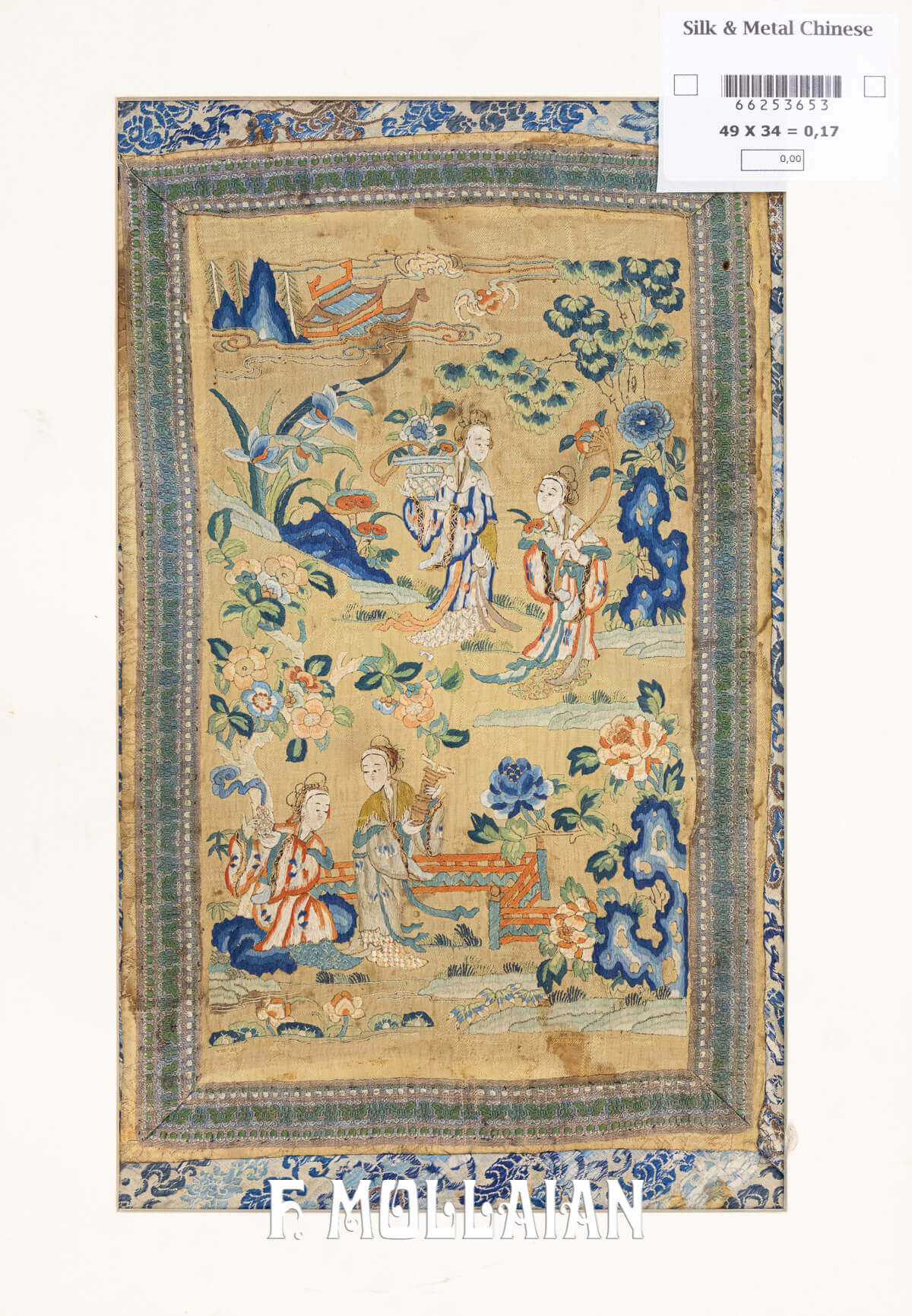 Broderie Chinoise Antique en Soie et Fil de Métal n°:66253653