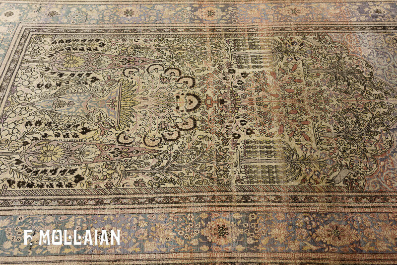 Antique Persian Kashan (Mohtasham) Silk Rug n°:24162423