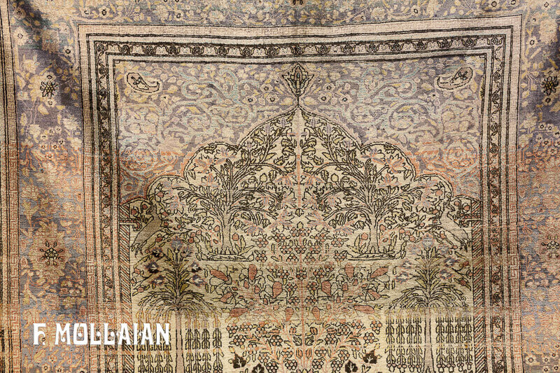 Antique Persian Kashan (Mohtasham) Silk Rug n°:24162423