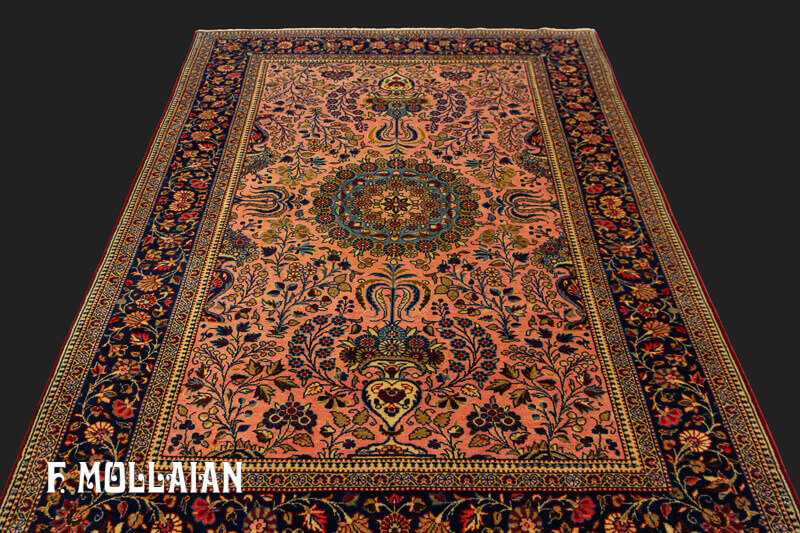 Tappeto Floreale Antico Persiano Kashan (Dabir) Fondo Rosa Salmone n°:81484990