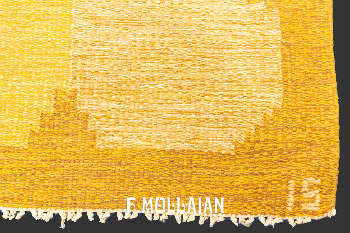 Signed „I S“ Flat woven gold color Swedish Rolakan kilim n°:887936