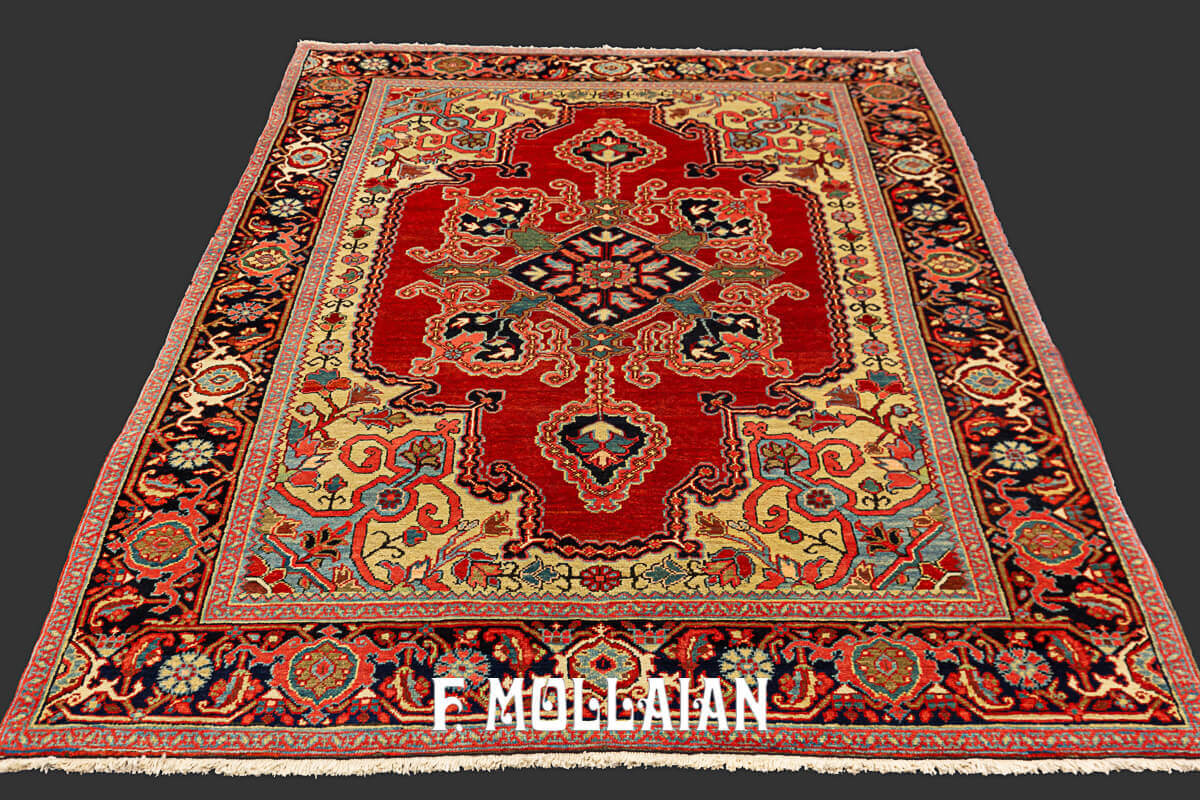 Antique Persian Bakshayesh Medallion Field Rug n°:89204232