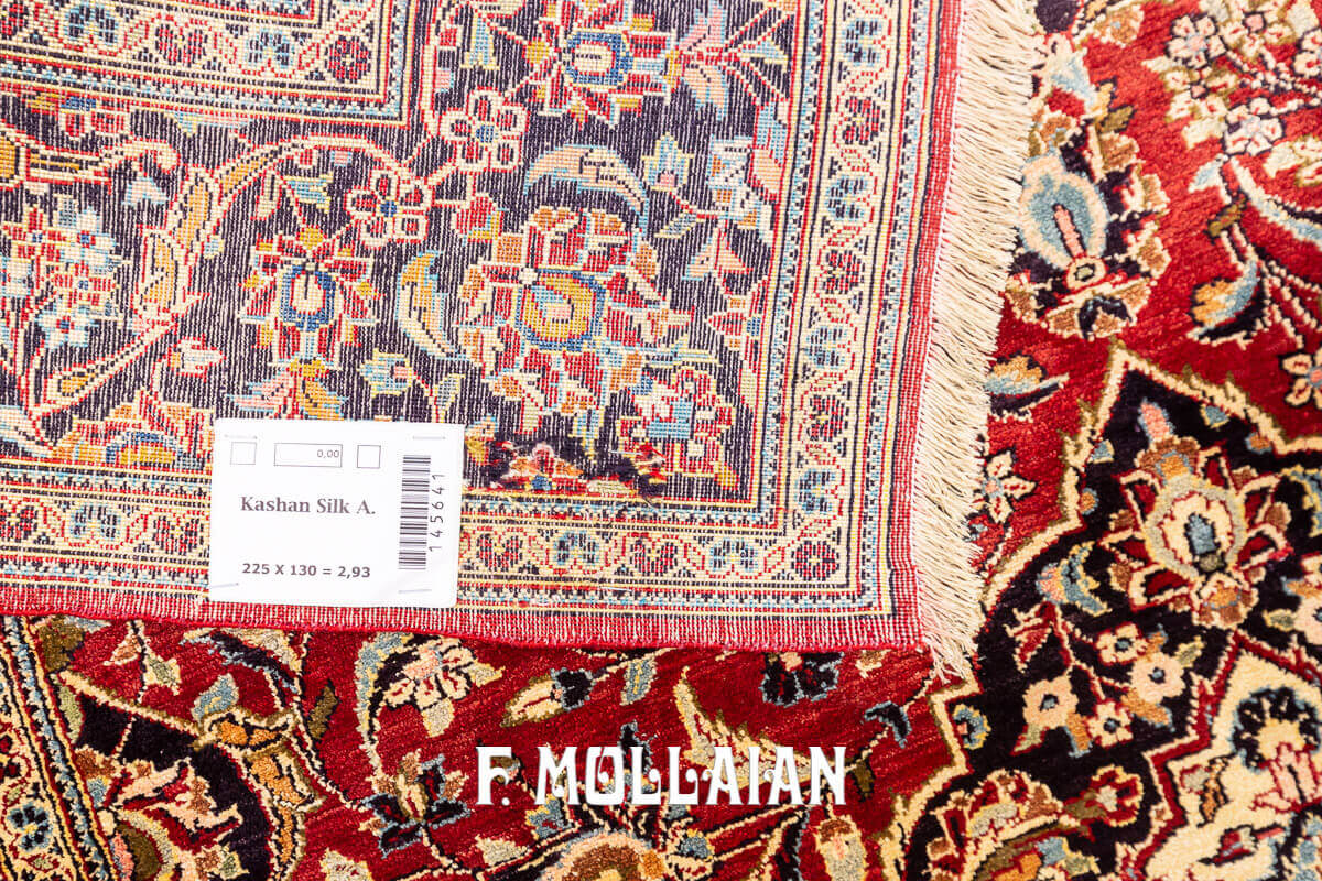 Tappeto in Seta Persiano Kashan Fondo Rosso n°:145641