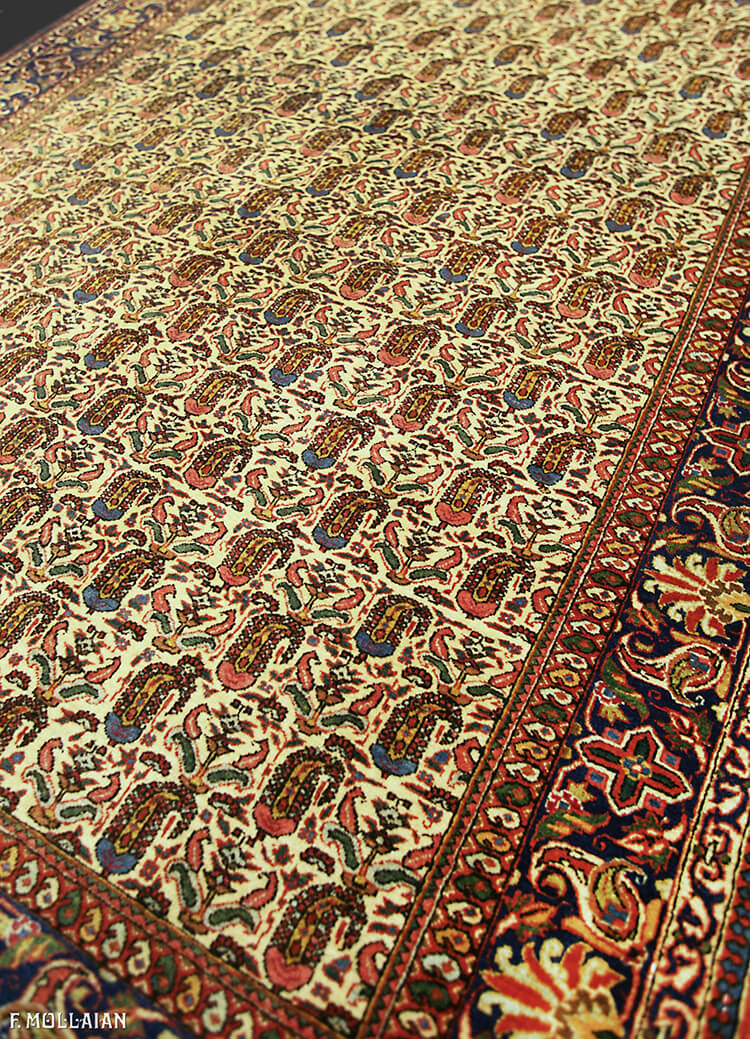 Antique Persian Beige Field “Botheh Design” Kashan Kurk Rug n°:75454869