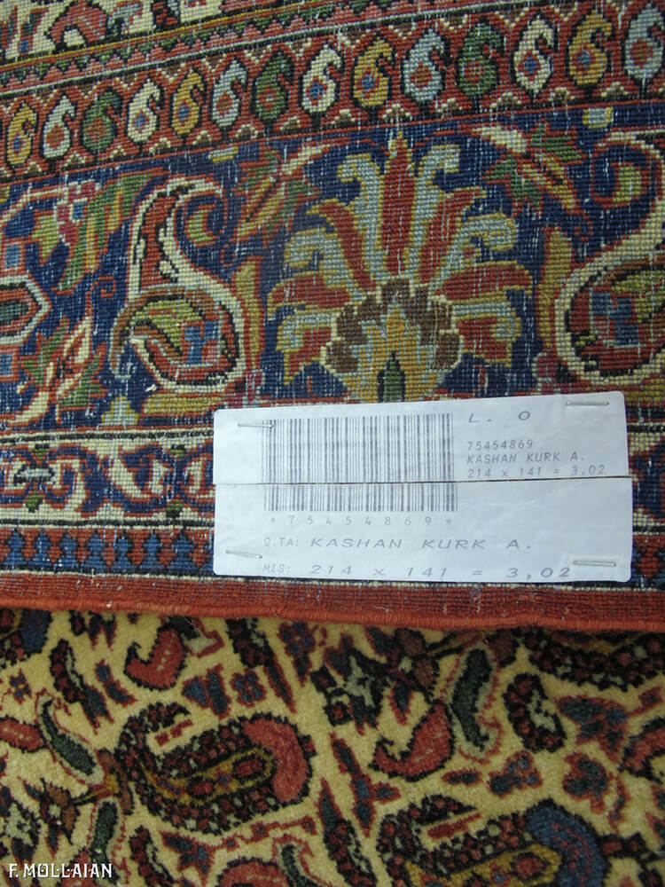 Antique Persian Beige Field “Botheh Design” Kashan Kurk Rug n°:75454869