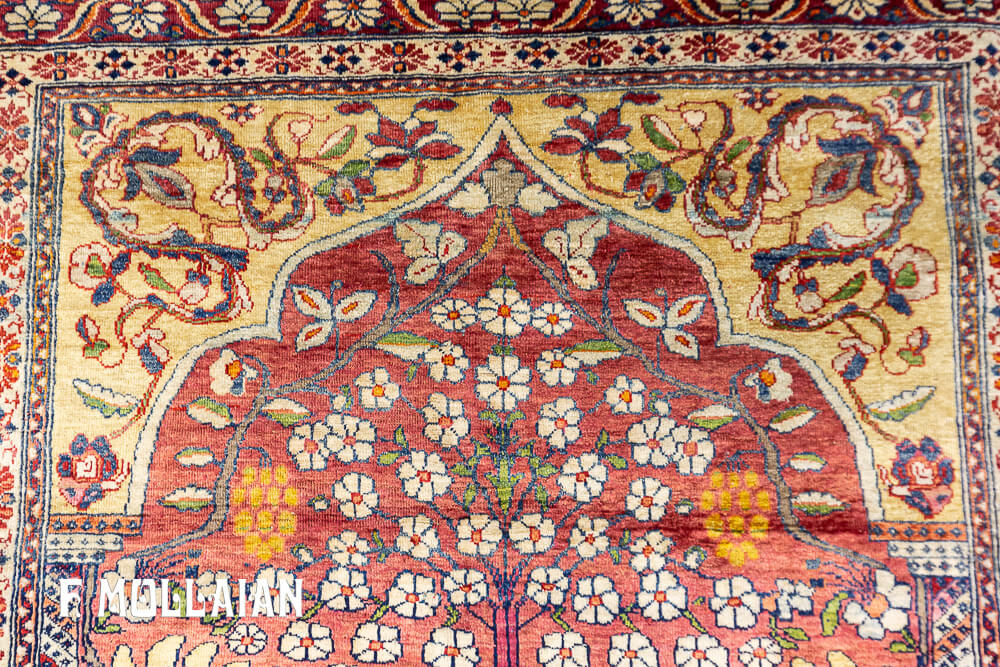 Tappeto Antico con Disegno Preghiera Persiano Kerman in Seta n°:25446477