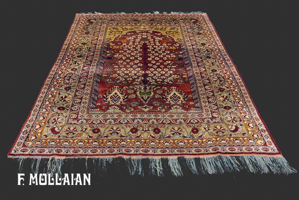 Tappeto Antico con Disegno Preghiera Persiano Kerman in Seta n°:25446477
