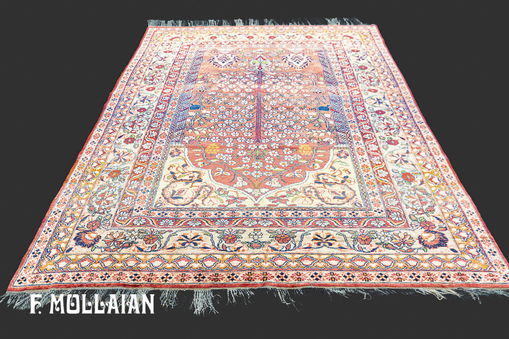 Tappeto Antico con Disegno Preghiera Persiano Kerman in Seta n°:25446477