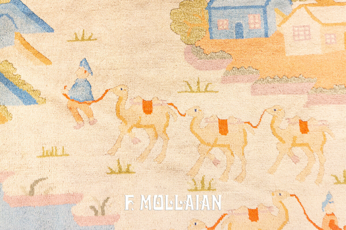 Antique Hand-knotted Pictorial (Camel Carvan) Chinese Peking Wool Rug n°:409056