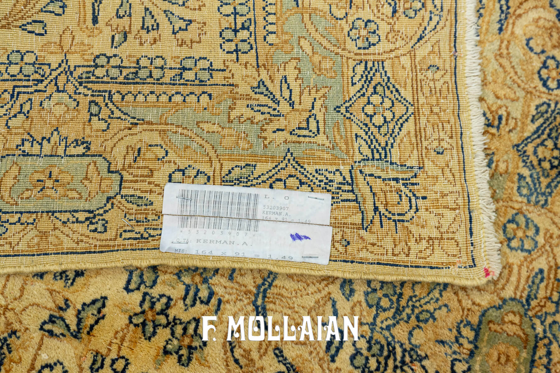 Tapis Persan Kerman Noué Main Couleur Crème-Beige n°:53203907