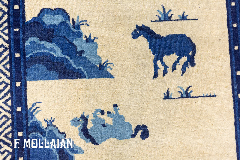 Antique Chinese Peking «Eight Horses (Bajun tu)» Runner Rug n°:53947737