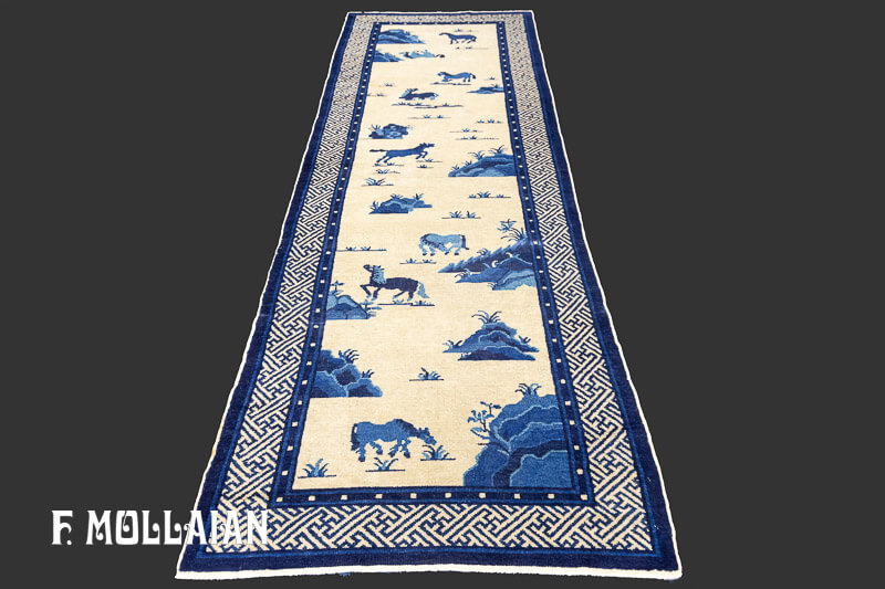 Antique Chinese Peking «Eight Horses (Bajun tu)» Runner Rug n°:53947737