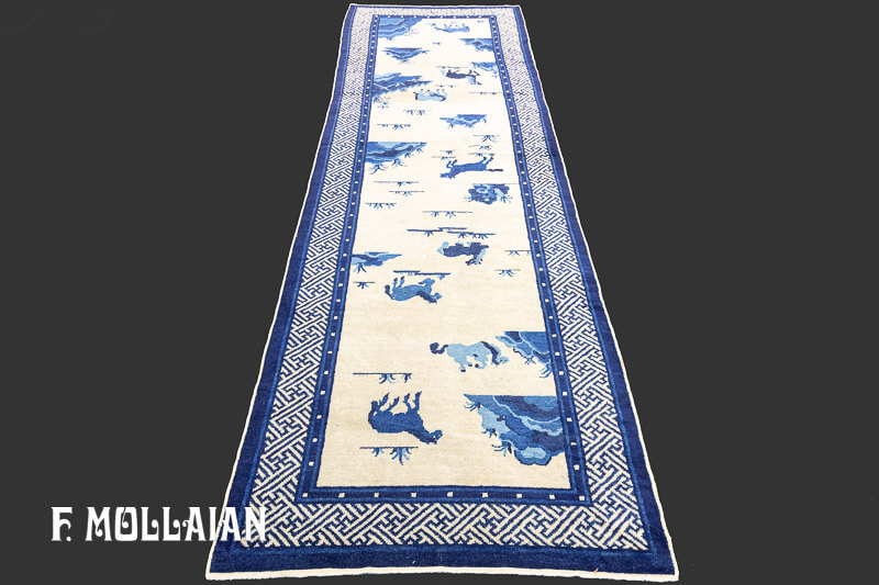 Antique Chinese Peking «Eight Horses (Bajun tu)» Runner Rug n°:53947737