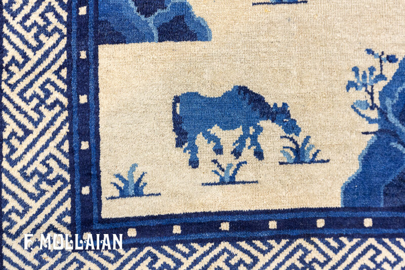 Antique Chinese Peking «Eight Horses (Bajun tu)» Runner Rug n°:53947737
