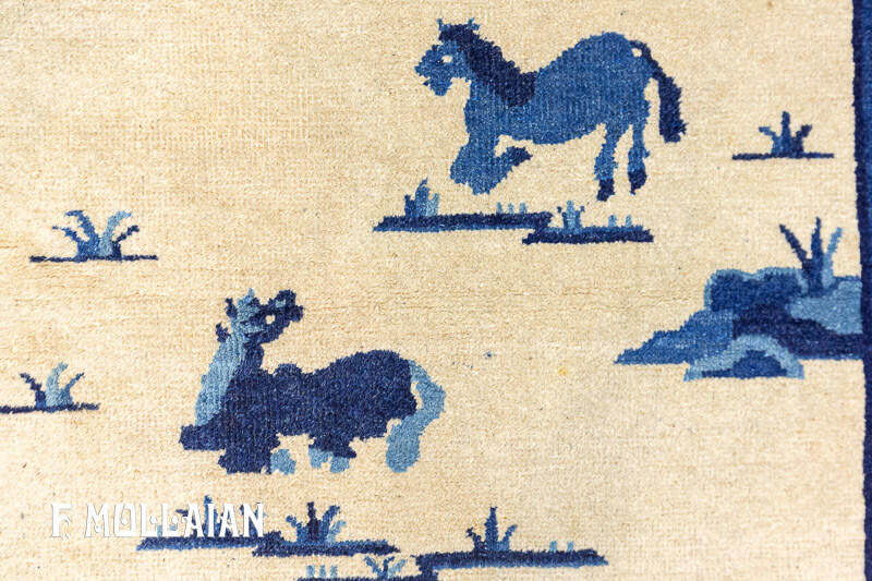 Antique Chinese Peking «Eight Horses (Bajun tu)» Runner Rug n°:53947737
