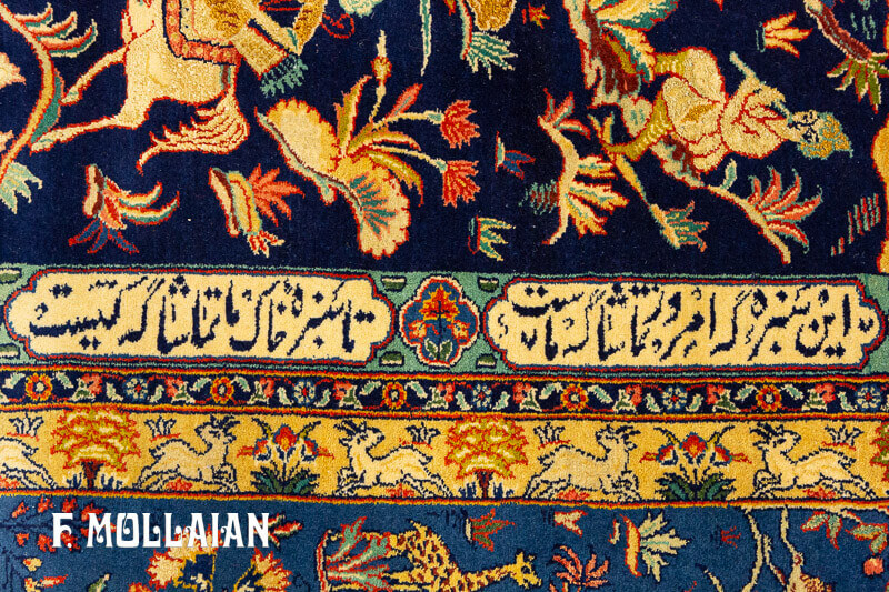 قالی دستباف گل ابریشم ایرانی کاشان کرک با طرح شکارگاه کد:۷۸۵۱۵۴۳۶