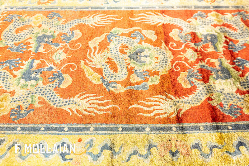 Antique Chinese Signed Silk Rug with Metal Thread n°:78623990