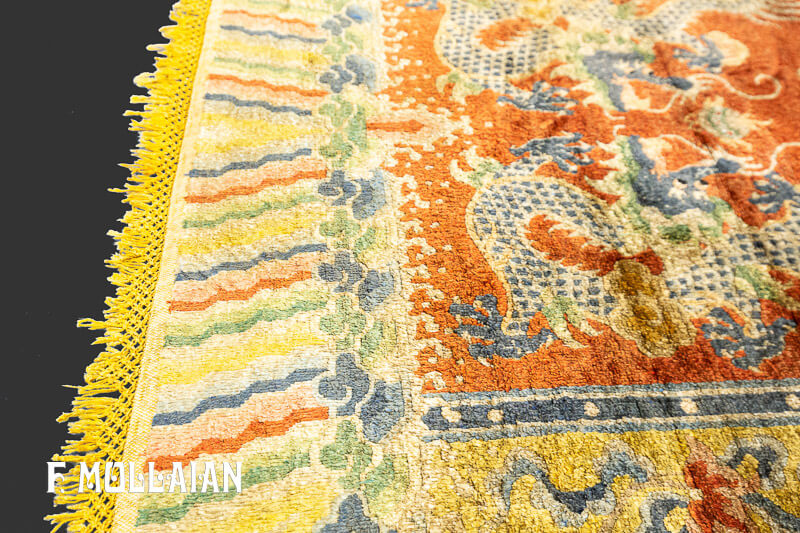 Antique Chinese Signed Silk Rug with Metal Thread n°:78623990