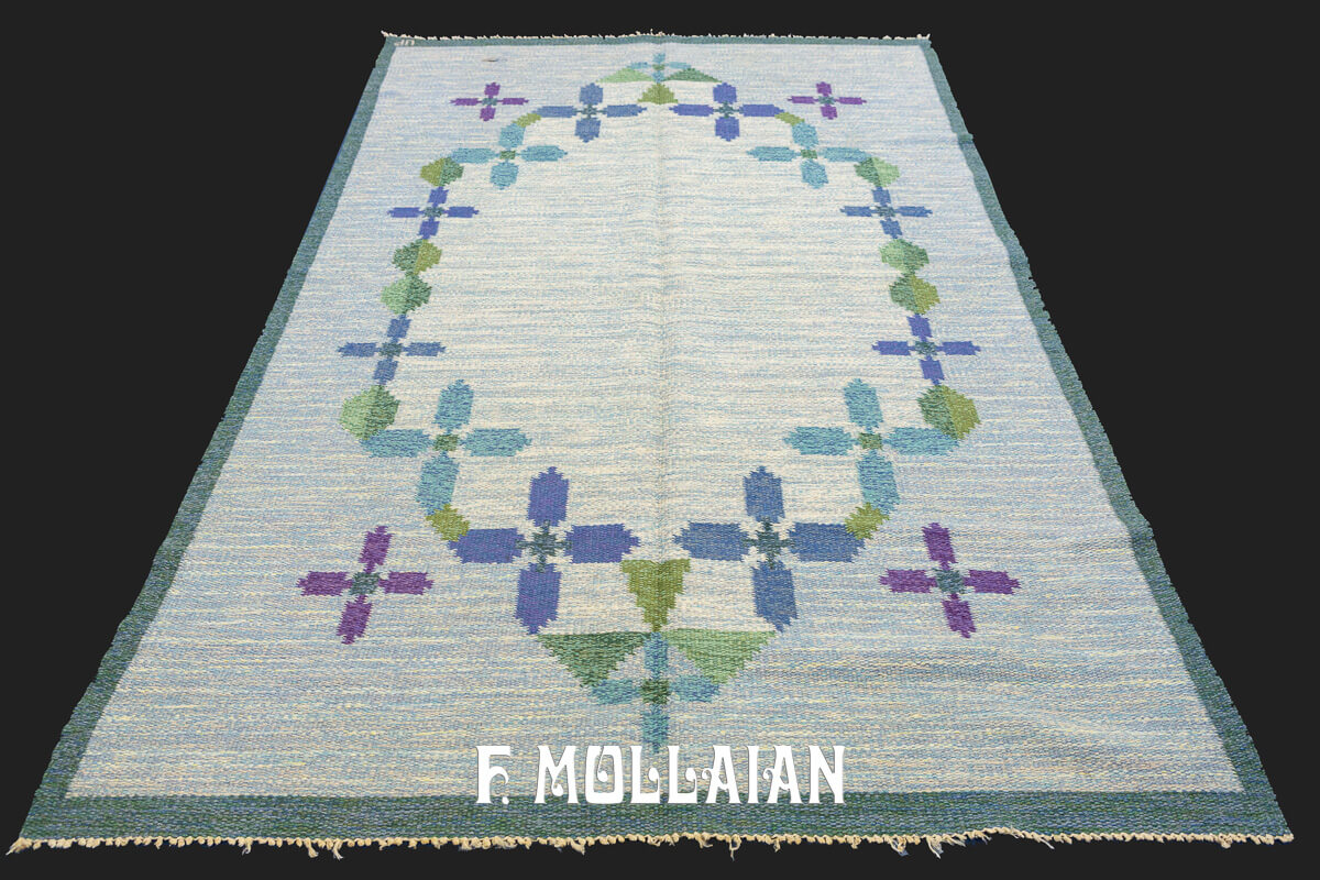 Scandinavian Rollakan Swedish Rug Blue Tone n°:172644