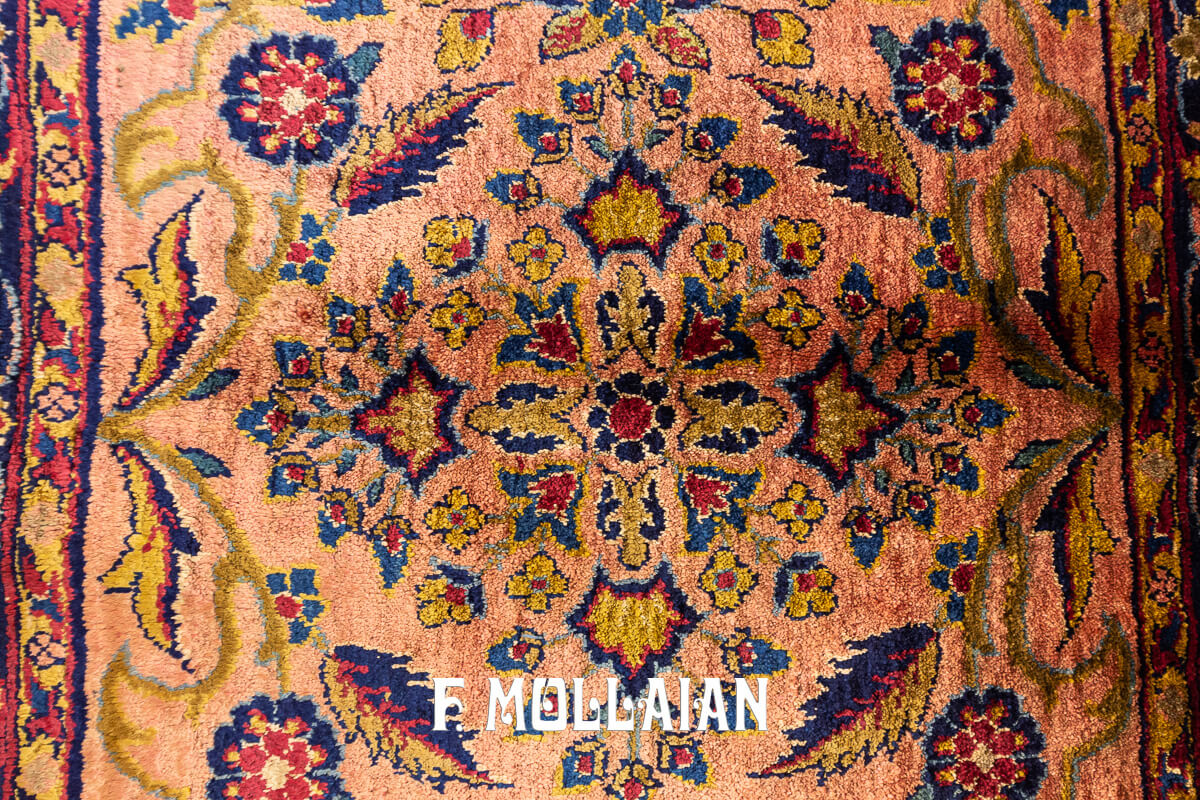 Antique Kashan Silk Rug Salmon Color n°:195794
