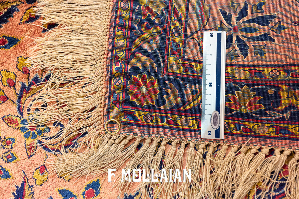 Antique Kashan Silk Rug Salmon Color n°:195794