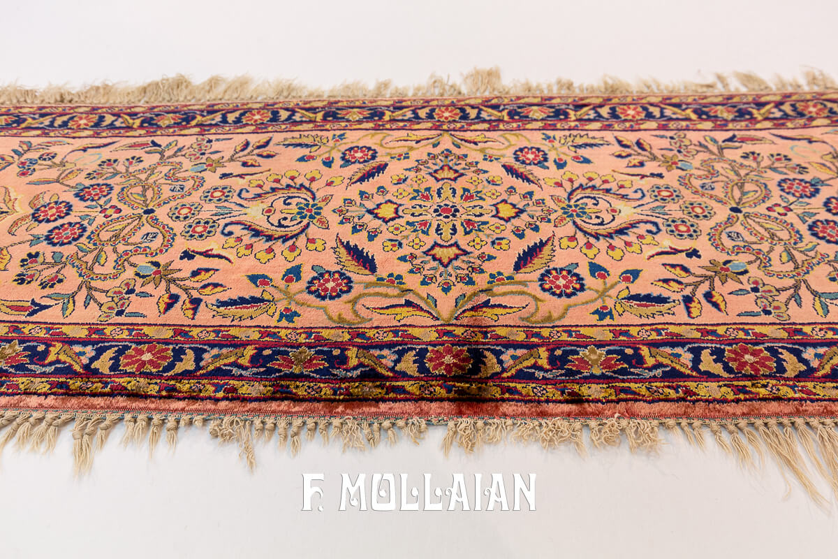 Antique Kashan Silk Rug Salmon Color n°:195794