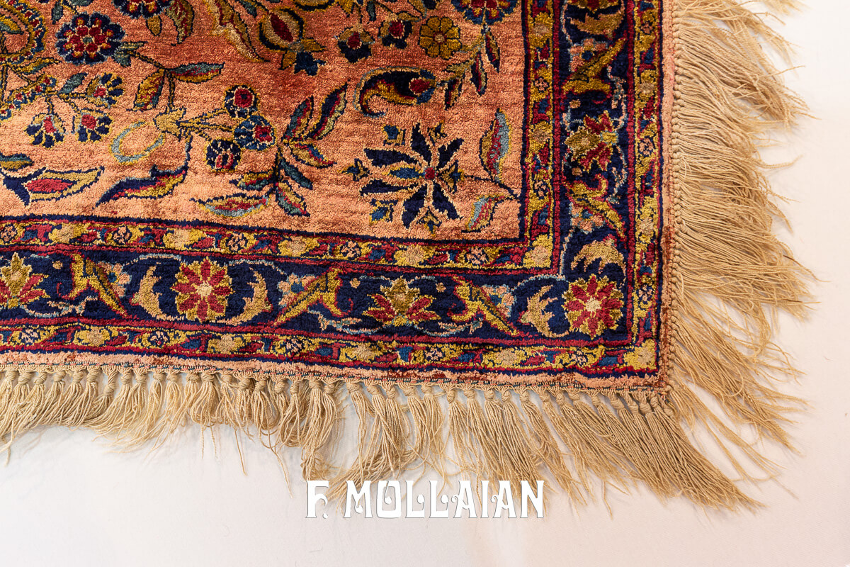 Antique Kashan Silk Rug Salmon Color n°:195794