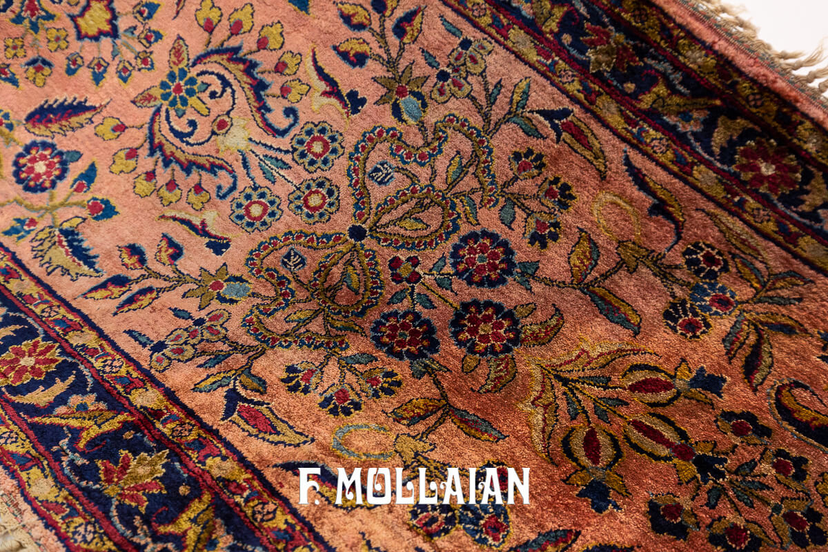 Antique Kashan Silk Rug Salmon Color n°:195794