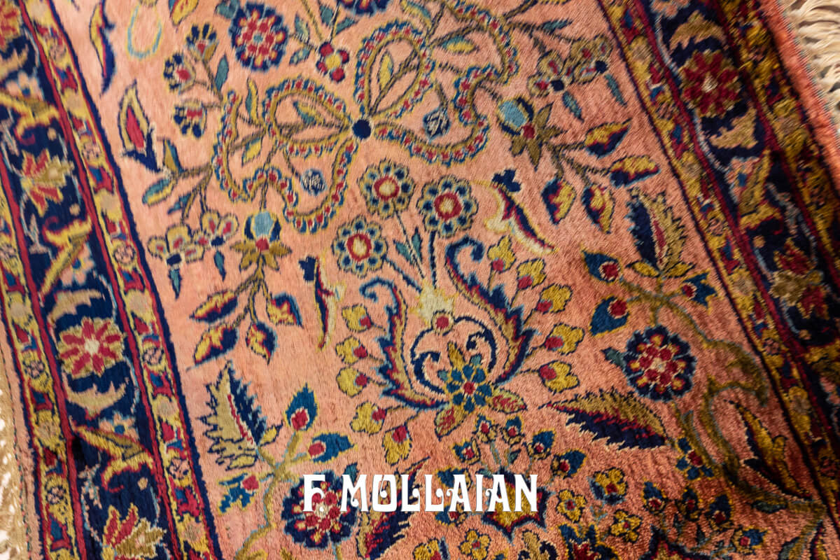 Antique Kashan Silk Rug Salmon Color n°:195794