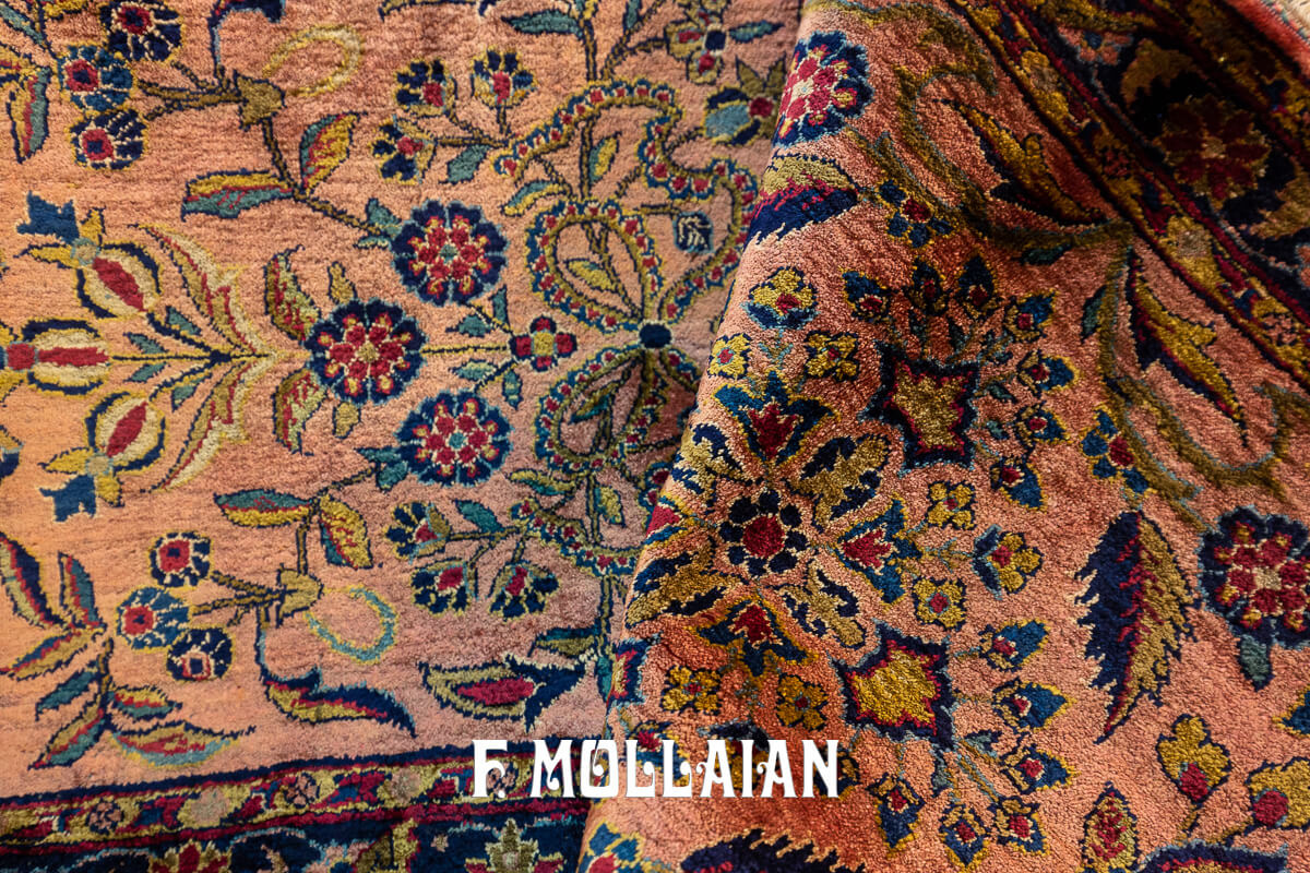 Antique Kashan Silk Rug Salmon Color n°:195794
