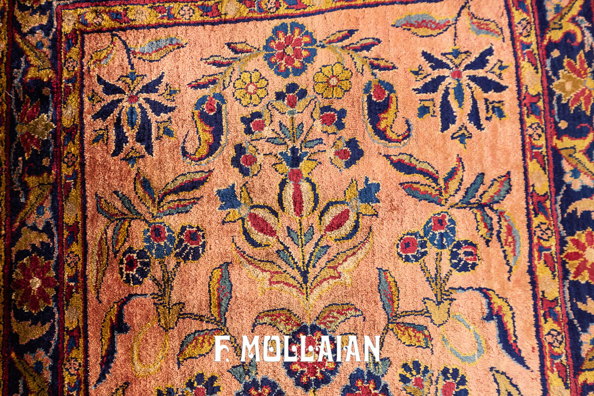 Antique Kashan Silk Rug Salmon Color n°:195794
