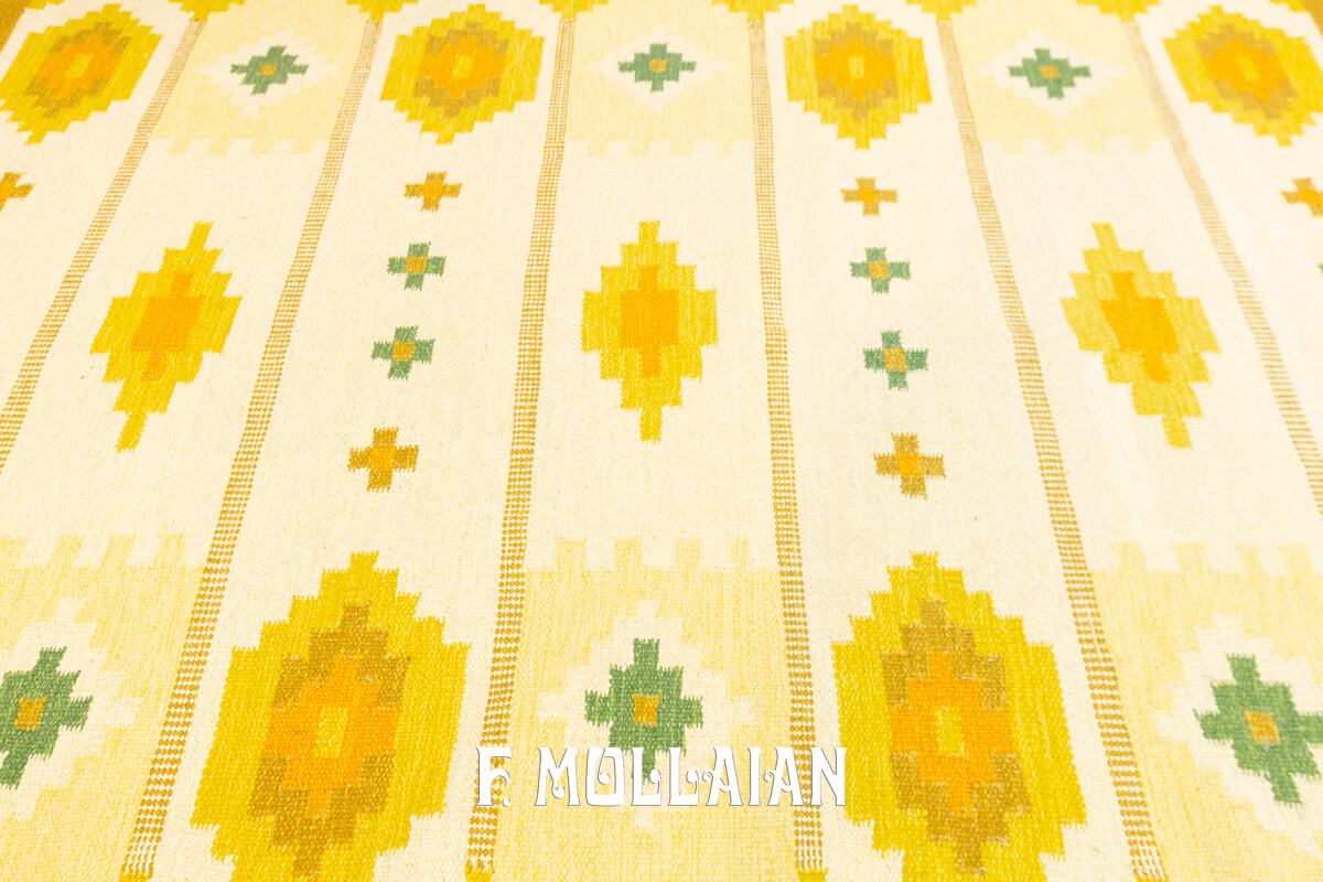 Scandinavian Rug Flat-weave Rug White/Gold n°:441012