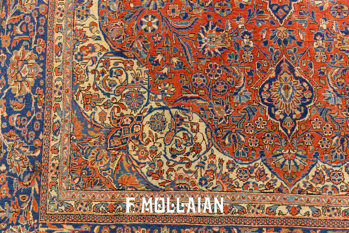 Antique Kashan Rug Rust/Blue Color n°:47558592