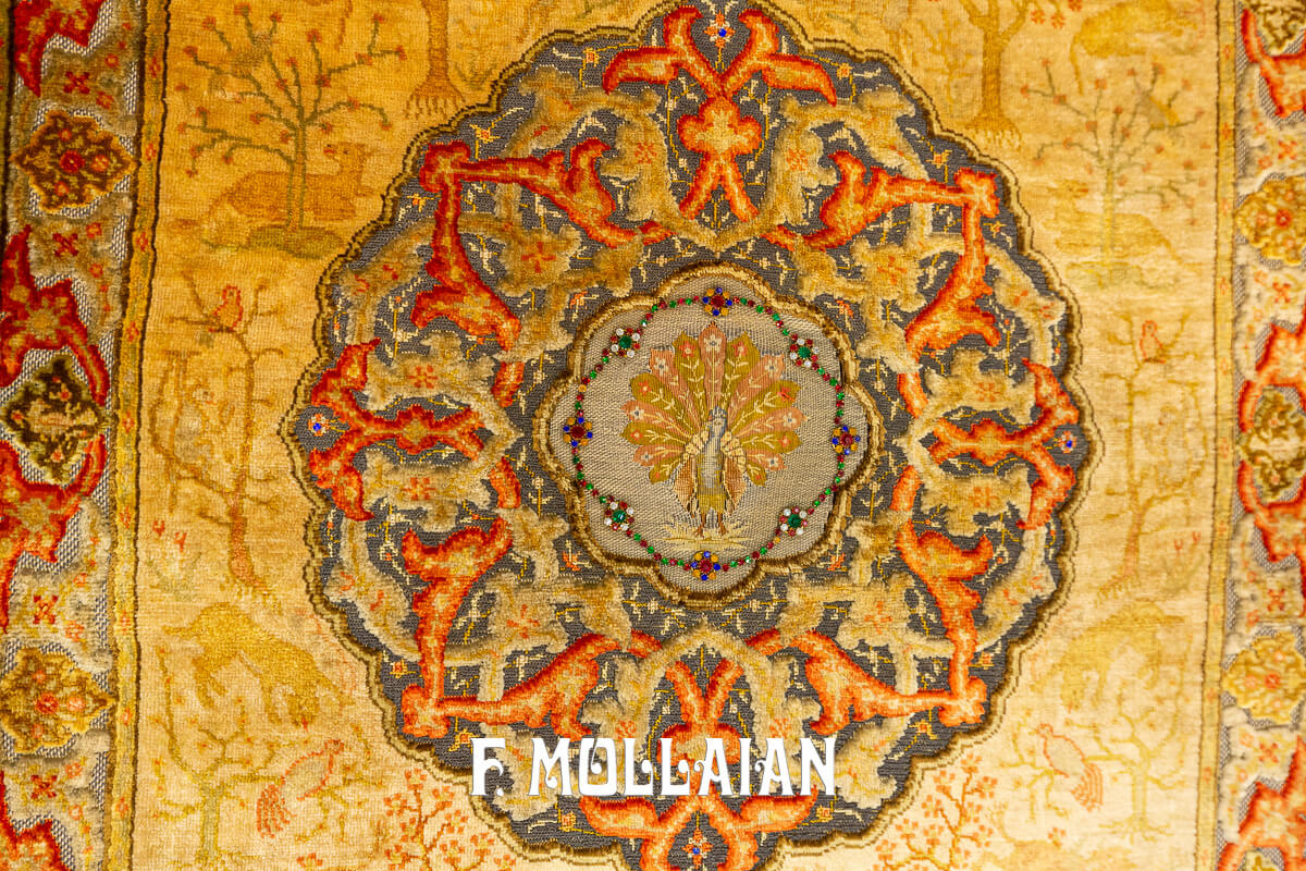 Qum Kapi Rug Extremely Fine Turkish Signed (Silk, Metal and Jewelry) — NOT FOR SALE