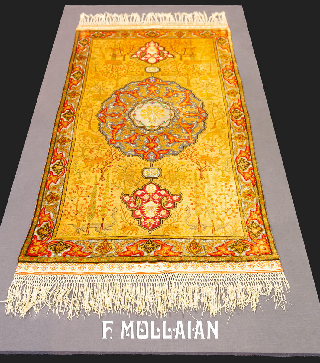 Qum Kapi Rug Extremely Fine Turkish Signed (Silk, Metal and Jewelry) — NOT FOR SALE