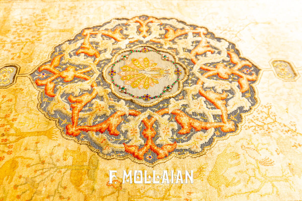 Qum Kapi Rug Extremely Fine Turkish Signed (Silk, Metal and Jewelry) — NOT FOR SALE