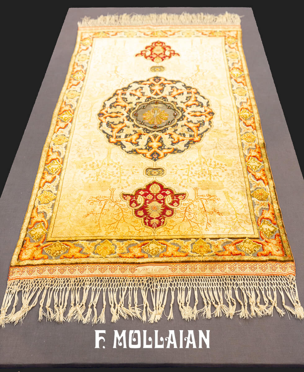 Qum Kapi Rug Extremely Fine Turkish Signed (Silk, Metal and Jewelry) — NOT FOR SALE